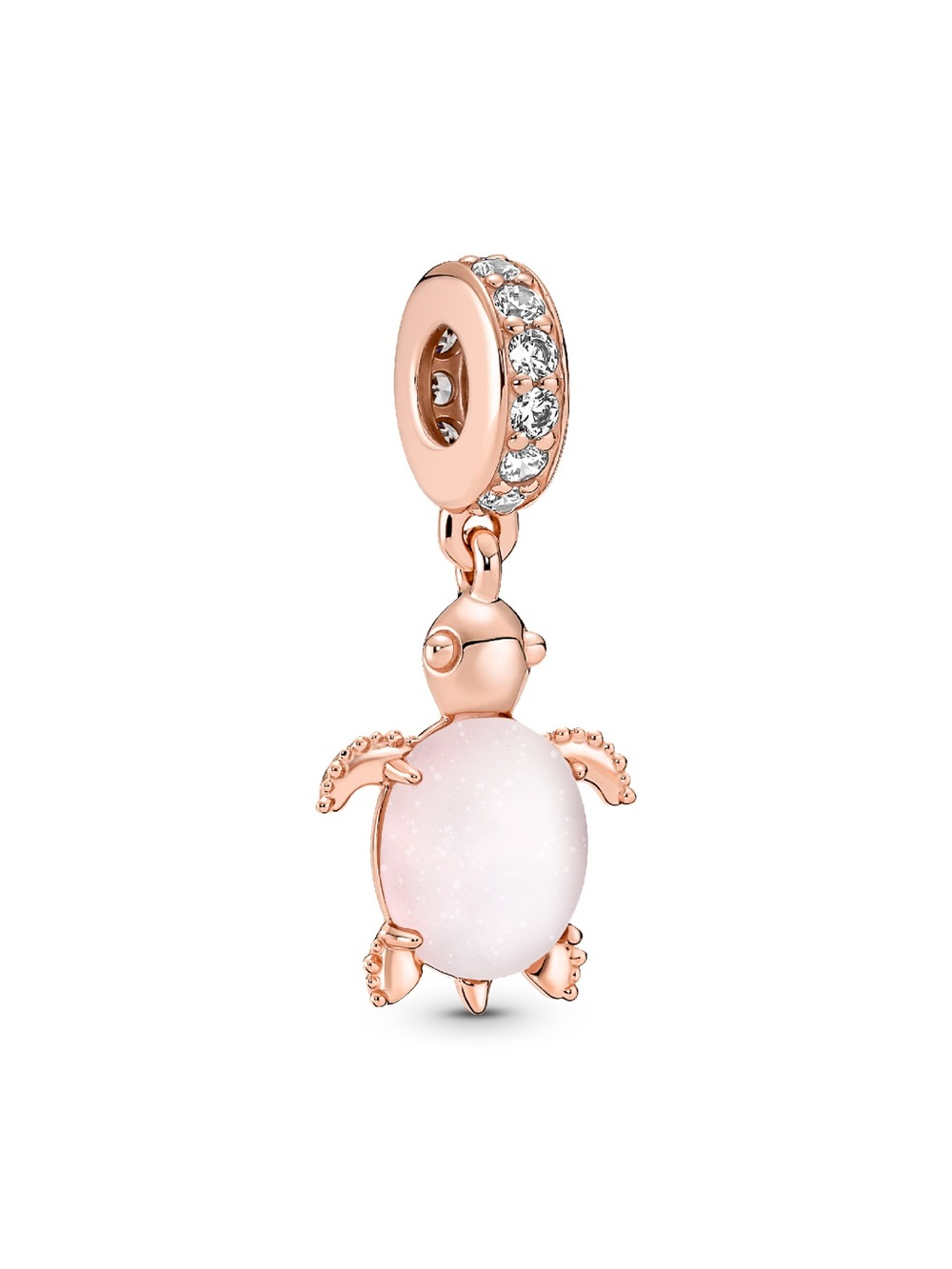 Pandora Charm: Rose Gold Turtle Charm with Pale Pink Stone